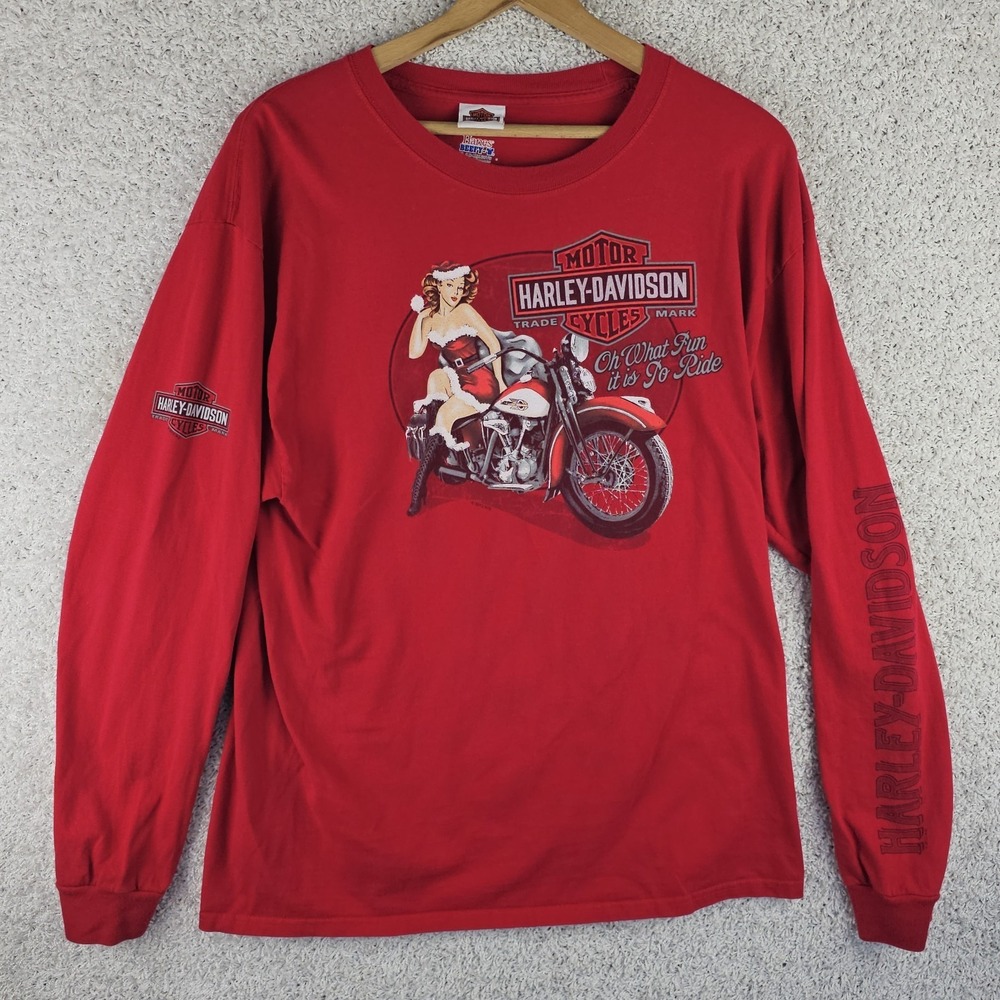 Harley Davidson Hanes Christmas Pinup Girl Oh What Fun It Is To Ride Shirt Sz XL